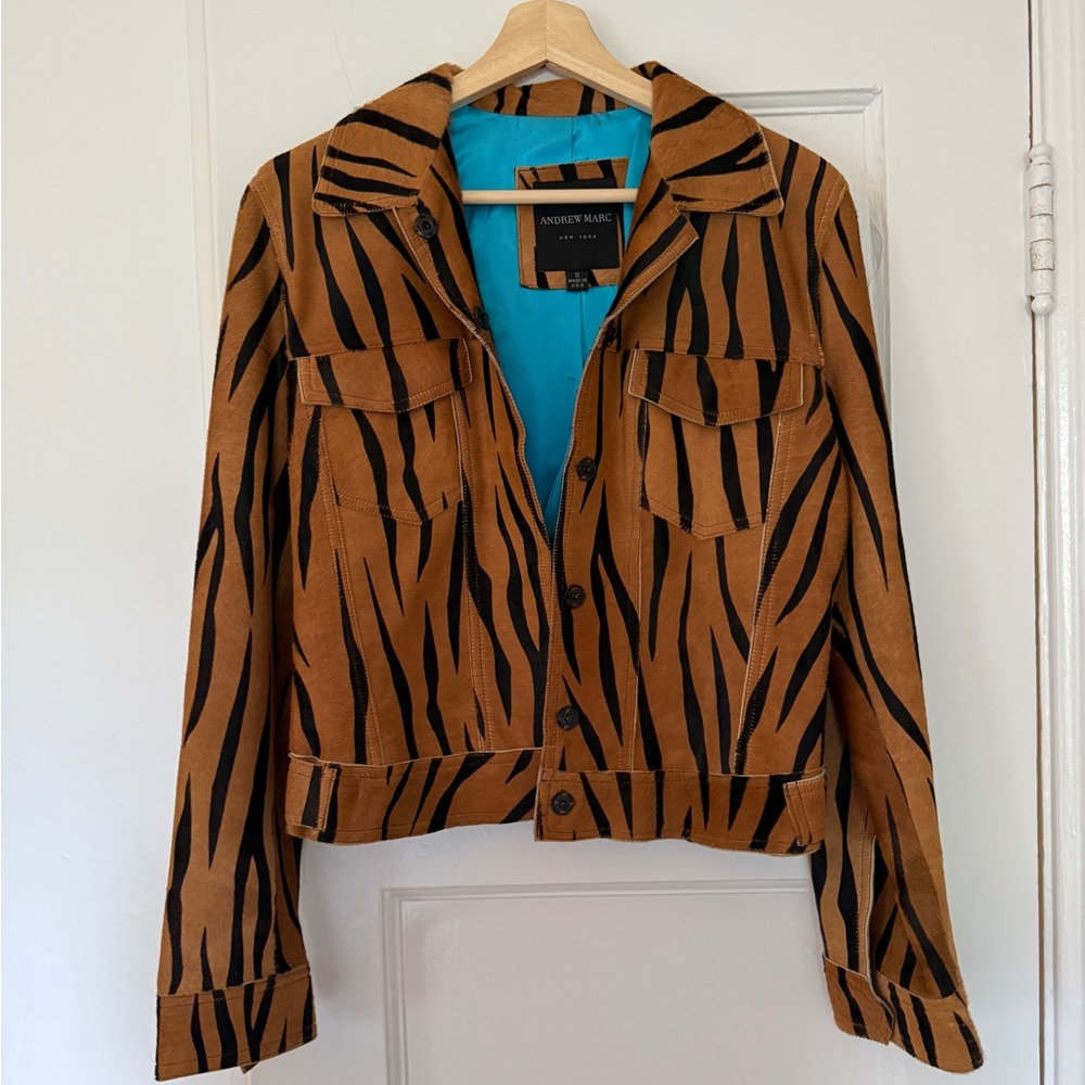 Andrew Marc Tiger Pony Hair Fur Leather Jacket - Picture 2 of 5